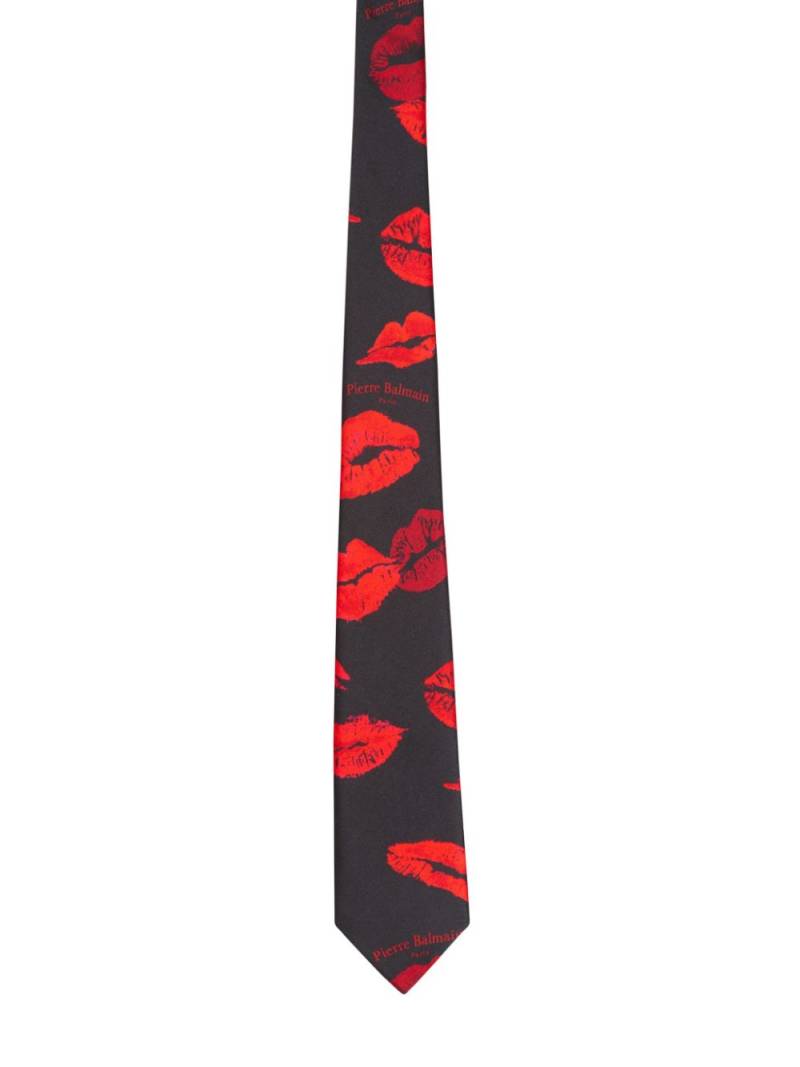 Balmain Kiss-print silk tie - Black von Balmain