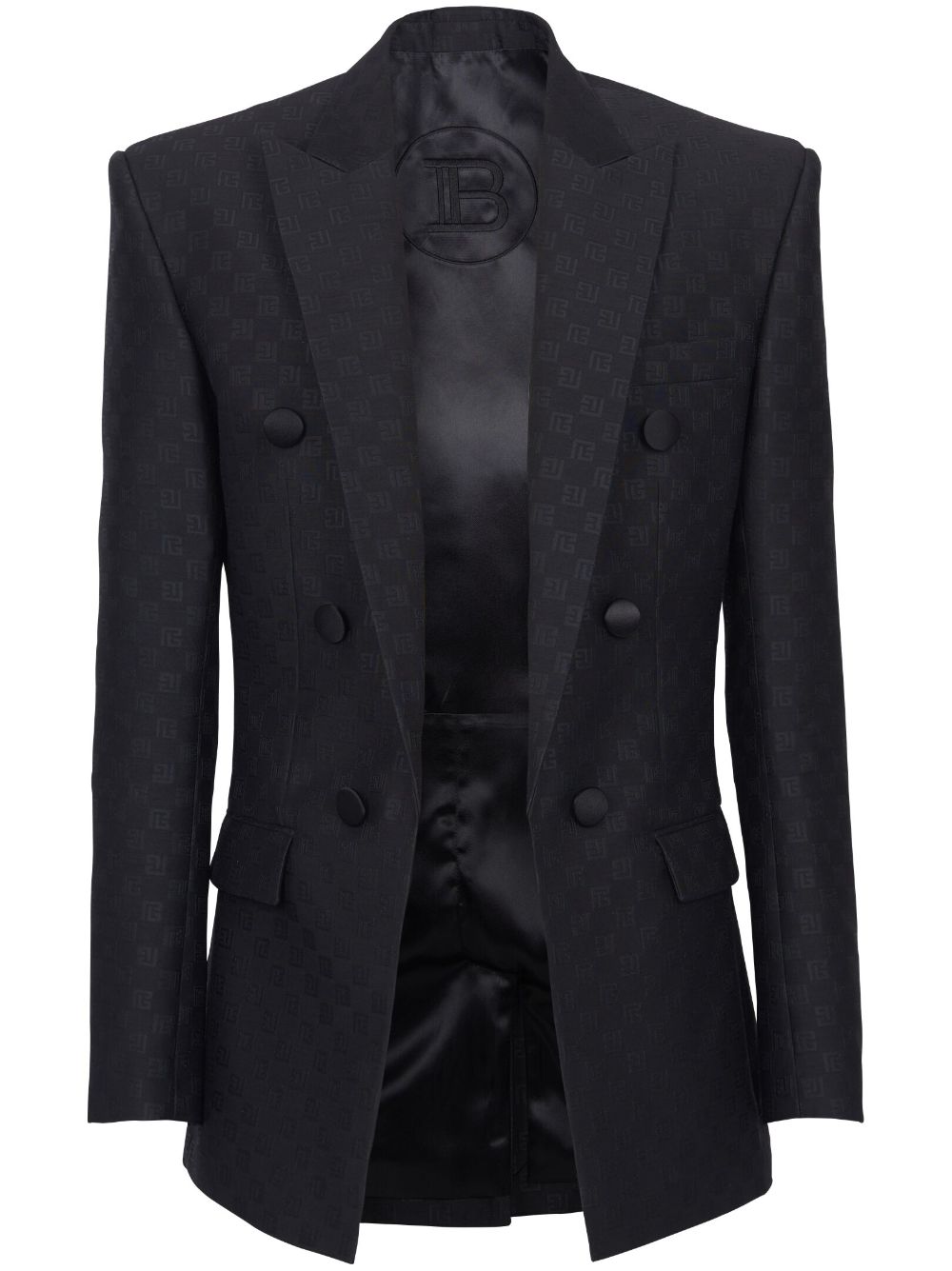 Balmain Mini Monogram-print satin blazer - Black von Balmain