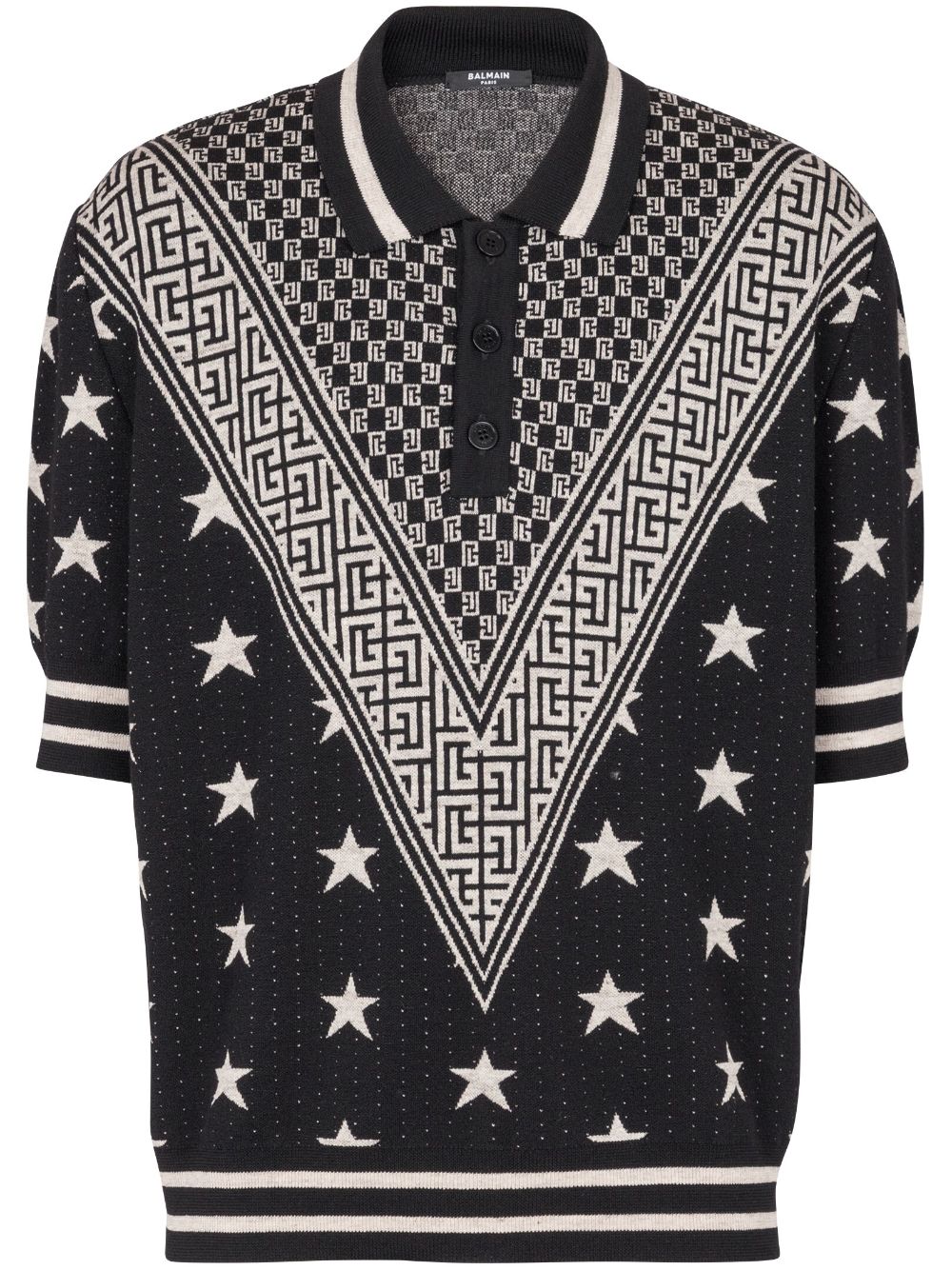 Balmain Monogram Stars jacquard polo shirt - Black von Balmain