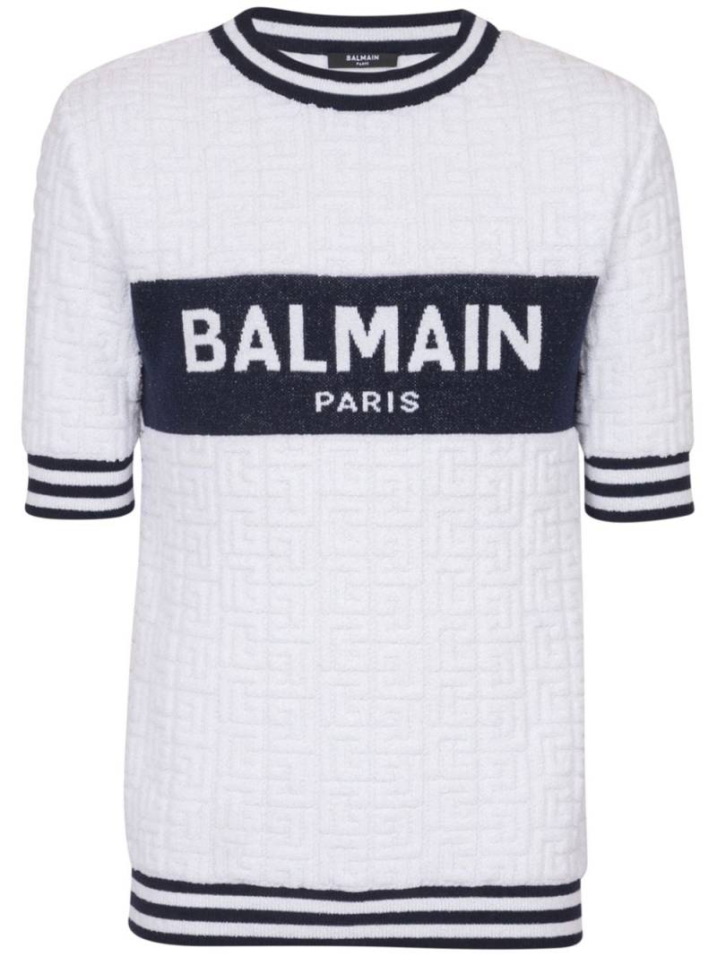 Balmain PB Labyrinth knitted T-shirt - White von Balmain