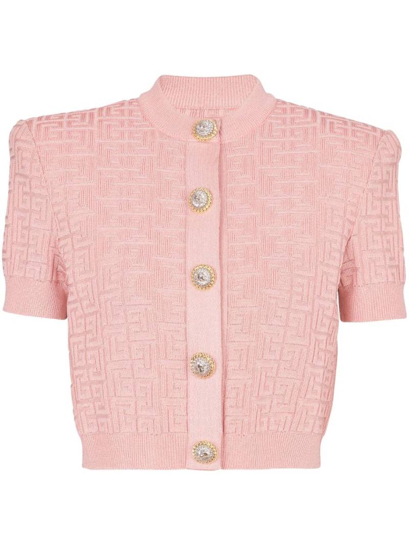 Balmain PB-intarsia short-sleeve cardigan - Pink von Balmain