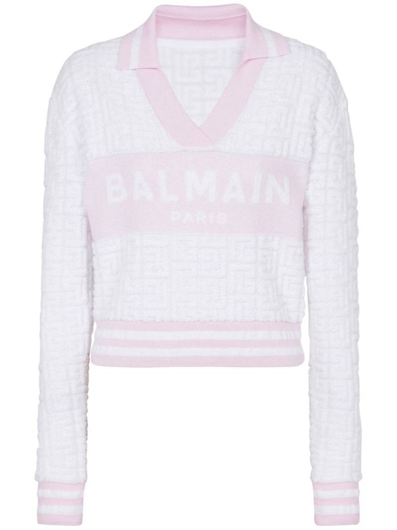 Balmain PB monogram-jacquard polo shirt - Pink von Balmain