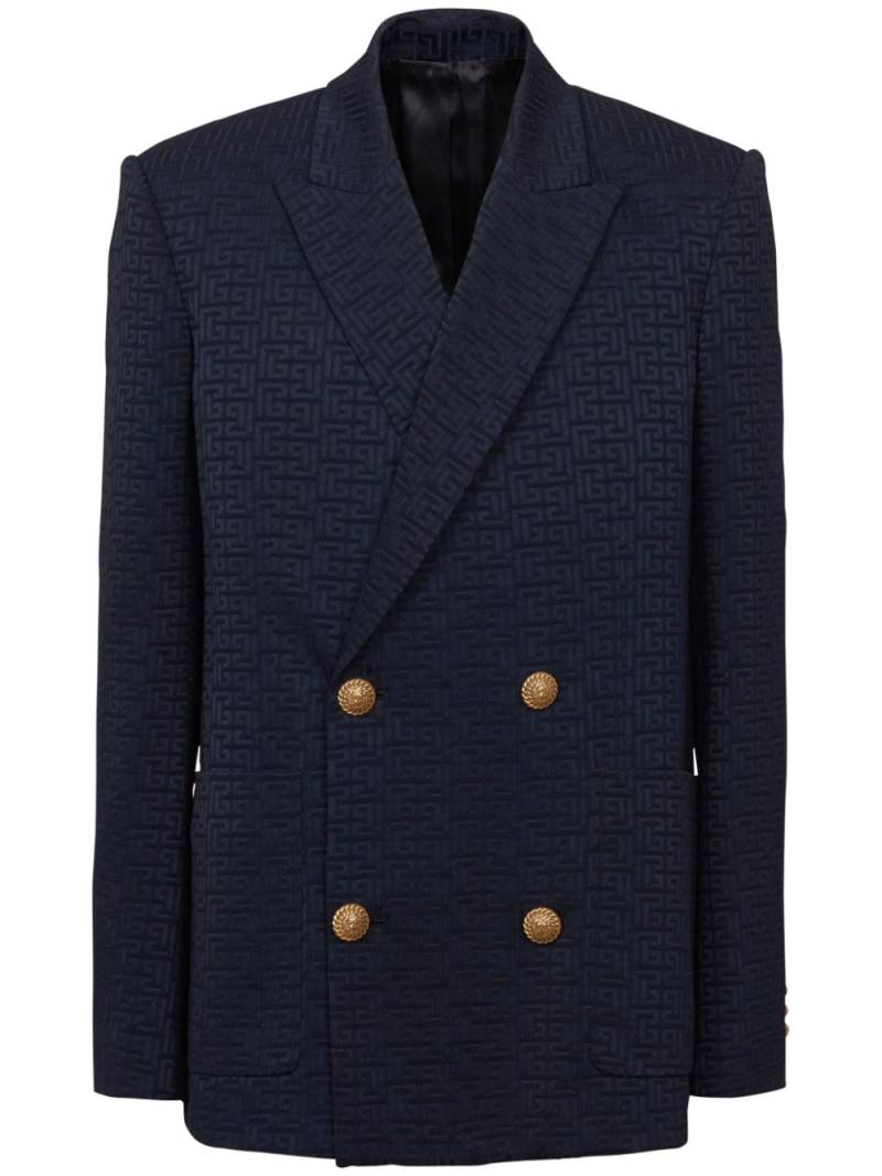 Balmain PB-monogram satin blazer - Blue von Balmain