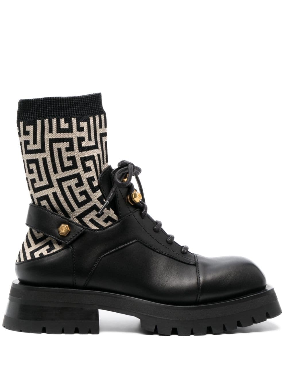 Balmain PB-monogram sock-ankle leather boots - Black von Balmain