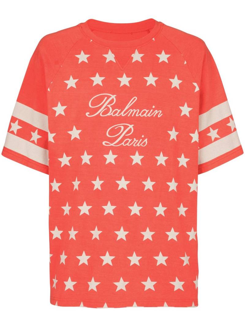 Balmain Signature Stars cotton T-shirt - Red von Balmain