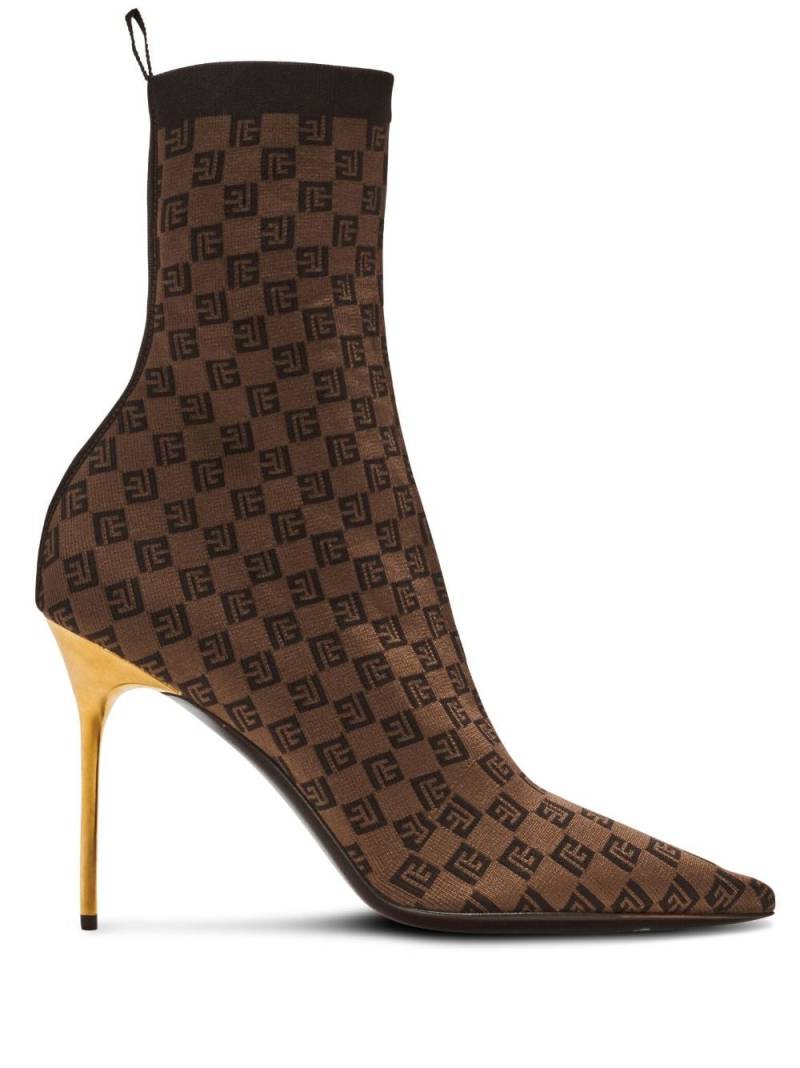 Balmain Skye 95mm monogram-jacquard boots - Brown von Balmain