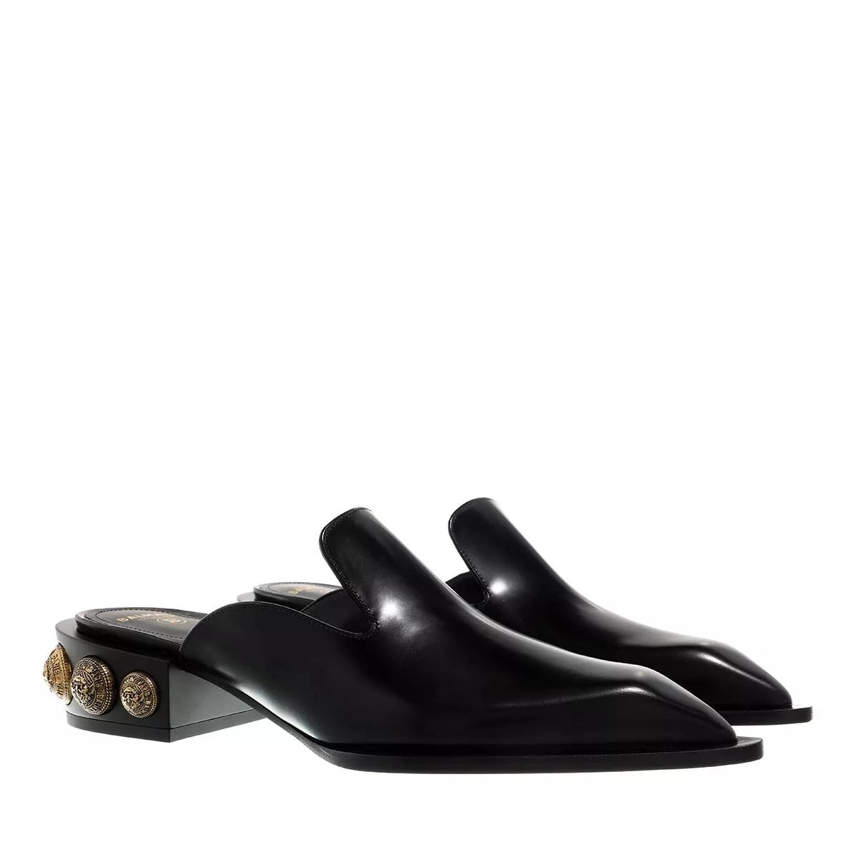 Balmain Slipper & Pantoletten - Mule Coin Glossy Leather - Gr. 37 (EU) - in Schwarz - für Damen von Balmain