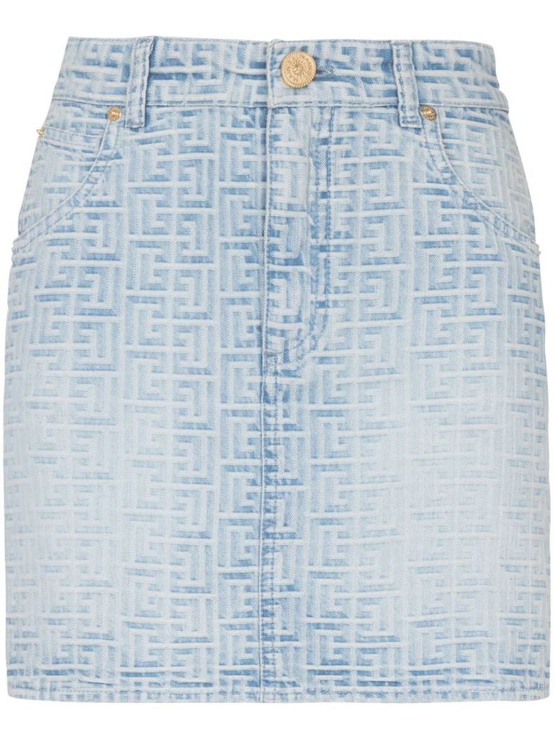 Balmain all-over monogram denim skirt - Blue von Balmain