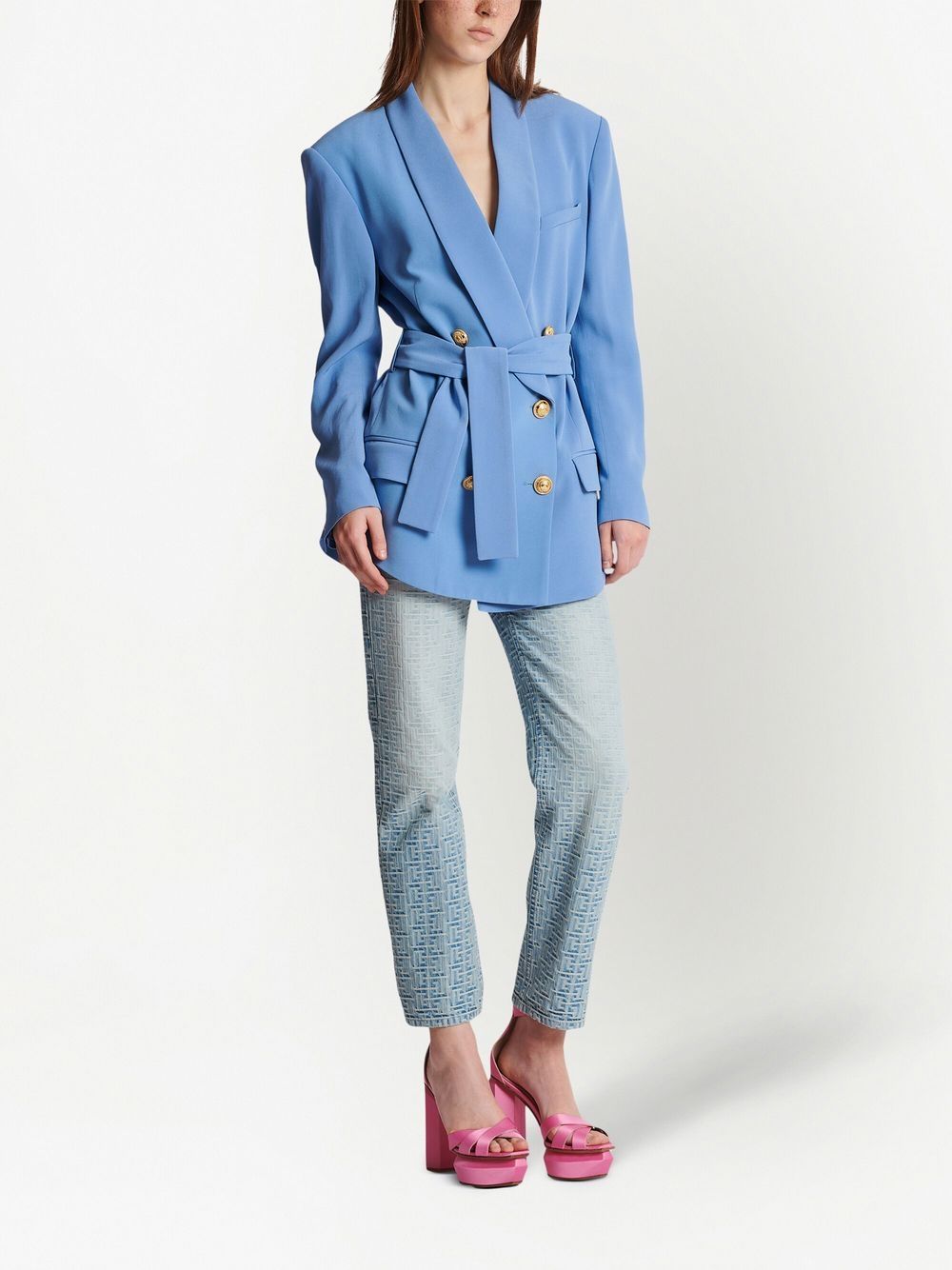 Balmain belted double-breasted blazer - Blue von Balmain