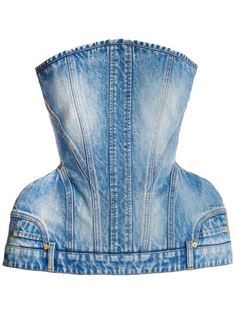 Balmain bustier-style denim top - Blue von Balmain