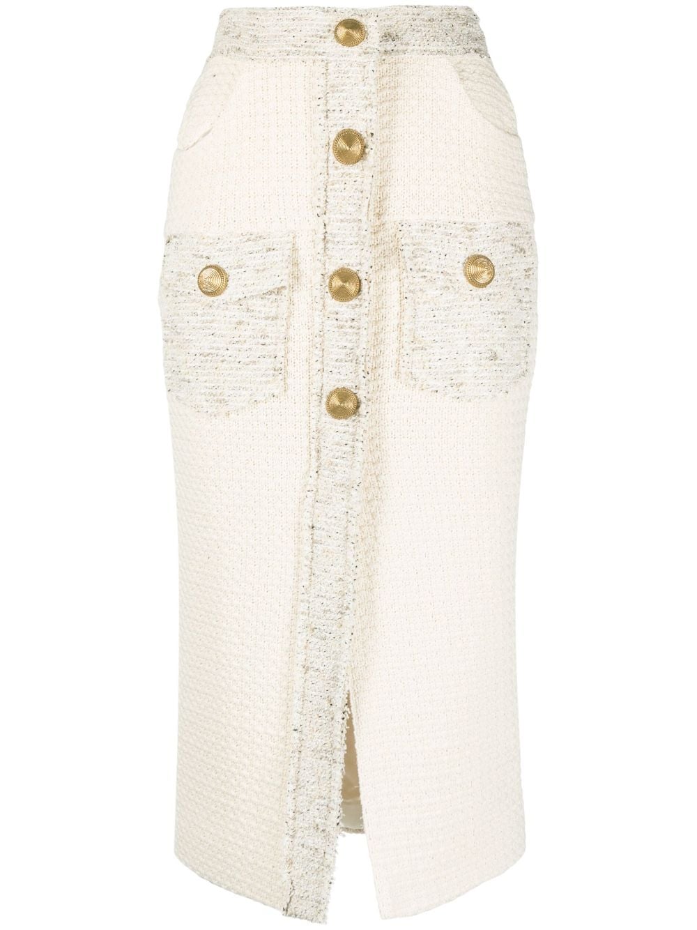 Balmain button-detail bouclé-tweed pencil skirt - Neutrals von Balmain