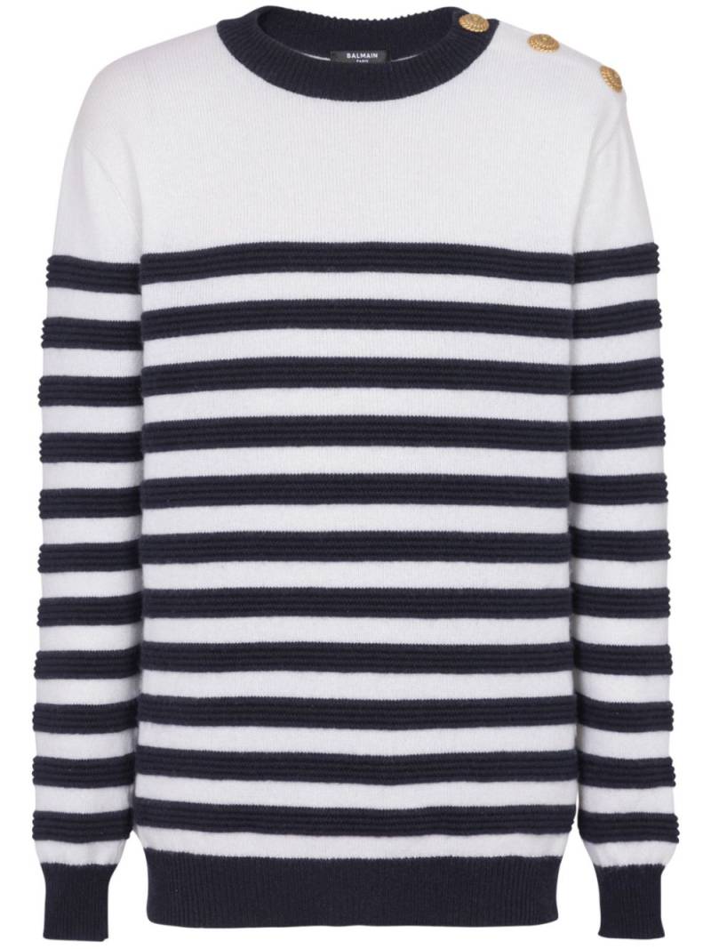 Balmain button-detail striped cashmere jumper - White von Balmain