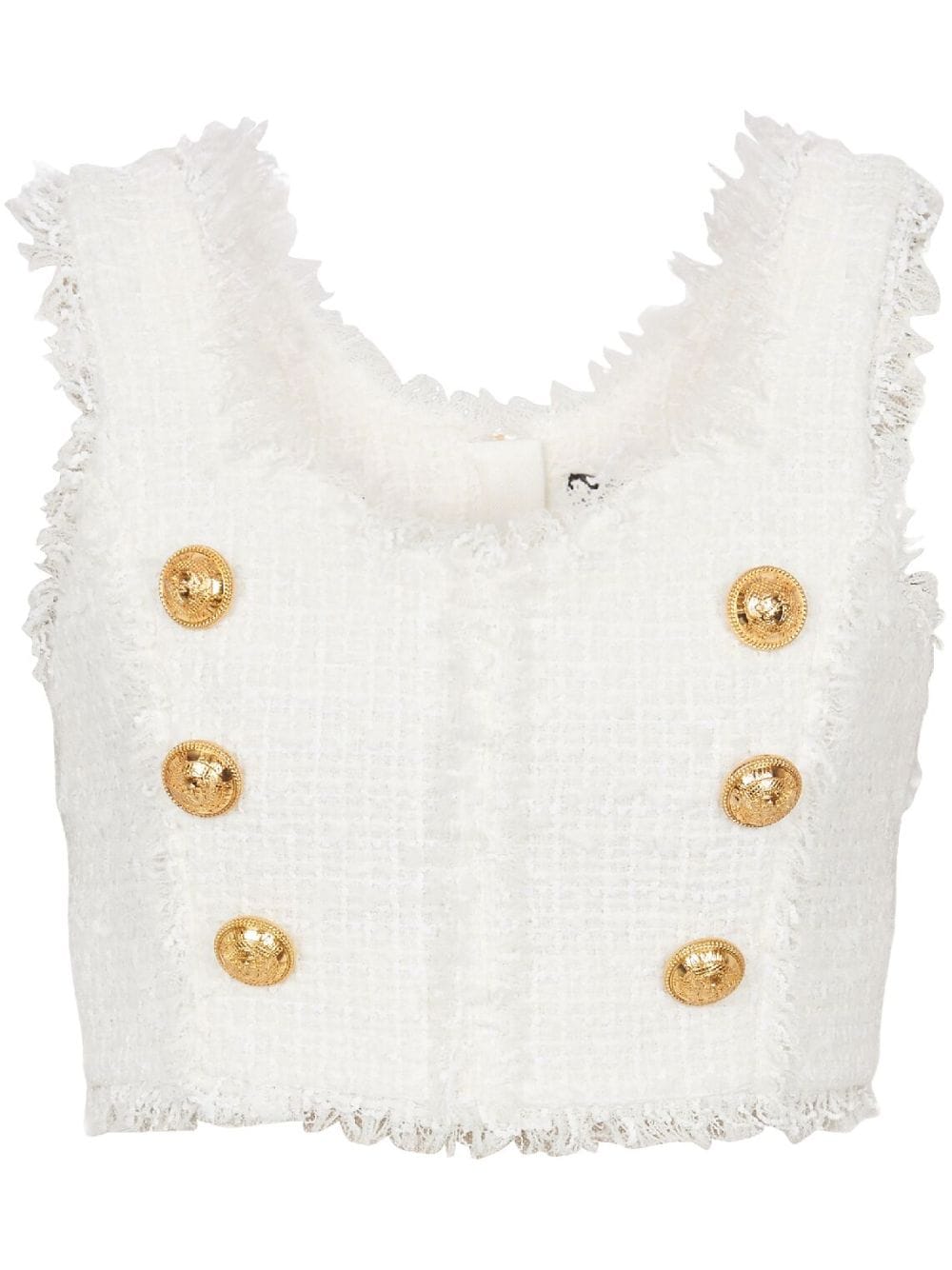 Balmain button-detail tweed cropped top - White von Balmain