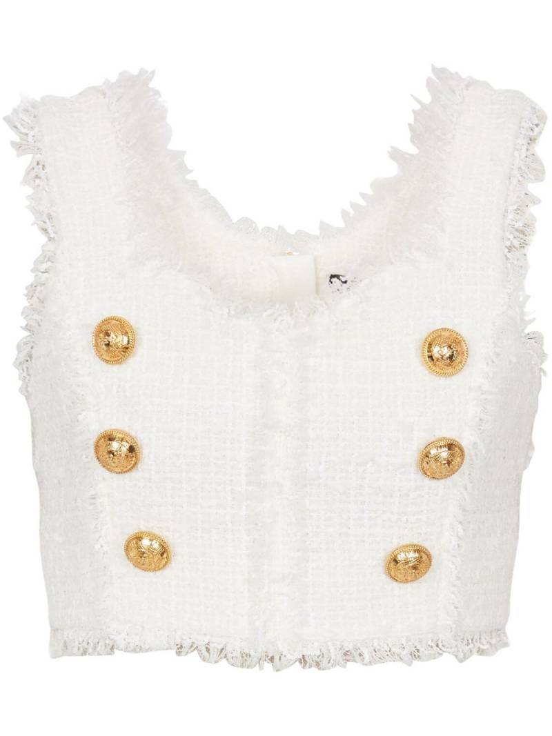 Balmain button-detail tweed cropped top - White von Balmain