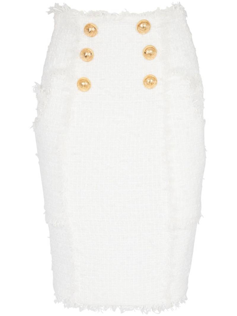 Balmain button-detail tweed pencil skirt - White von Balmain