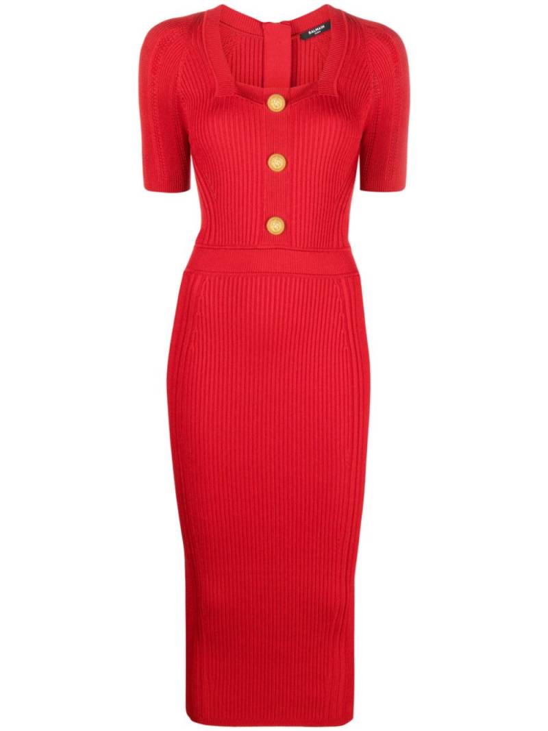 Balmain button-embellished ribbed-knit dress - Red von Balmain