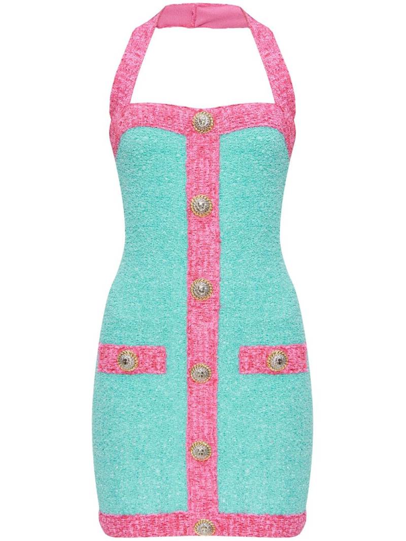 Balmain button-embellished tweed minidress - Blue von Balmain