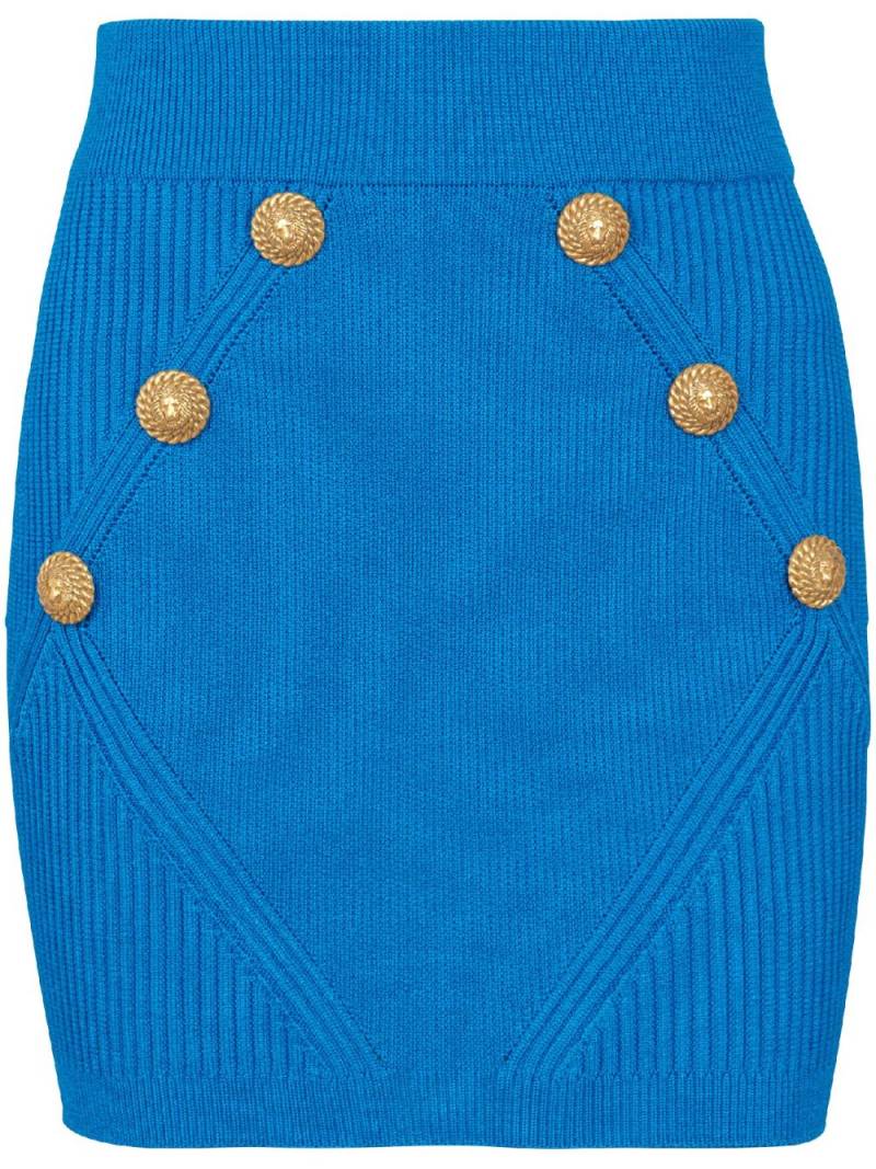 Balmain button-detailed rib-knit skirt - Blue von Balmain