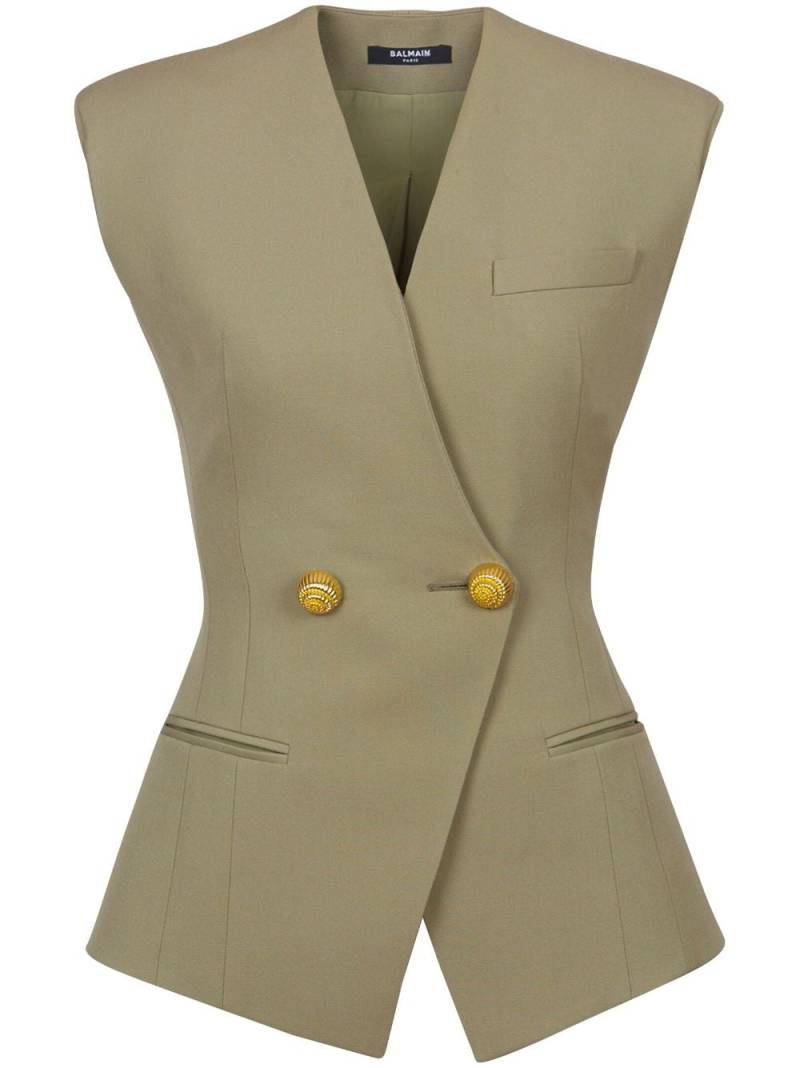 Balmain buttoned grain-de-poudre waistcoat - Green von Balmain