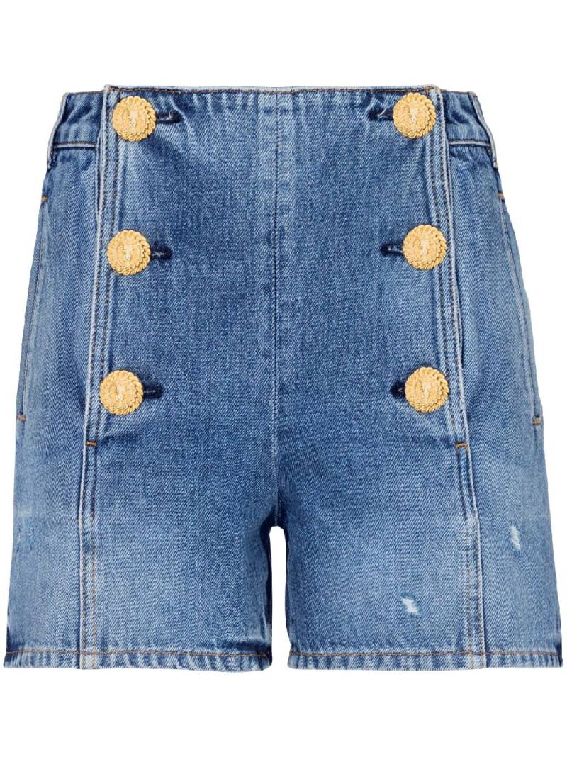 Balmain buttoned high-rise denim shorts - Blue von Balmain