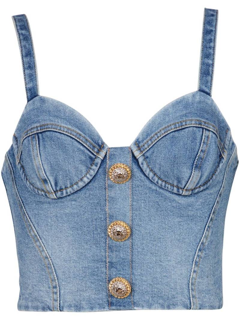 Balmain buttonned denim crop top - Blue von Balmain