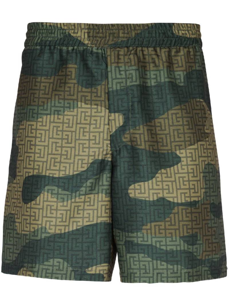 Balmain camouflage monogram-print shorts - Brown von Balmain