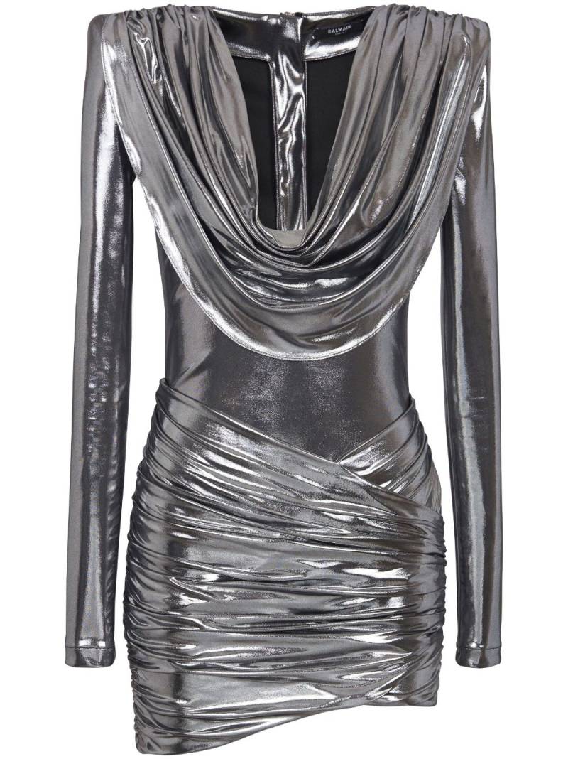 Balmain cowl-neck lamé mini dress - Silver von Balmain