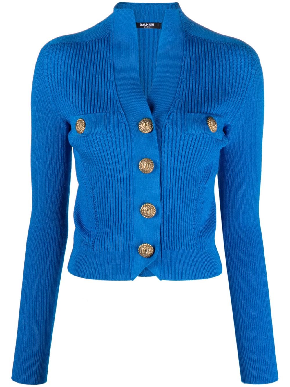 Balmain cropped ribbed-knit cardigan - Blue von Balmain