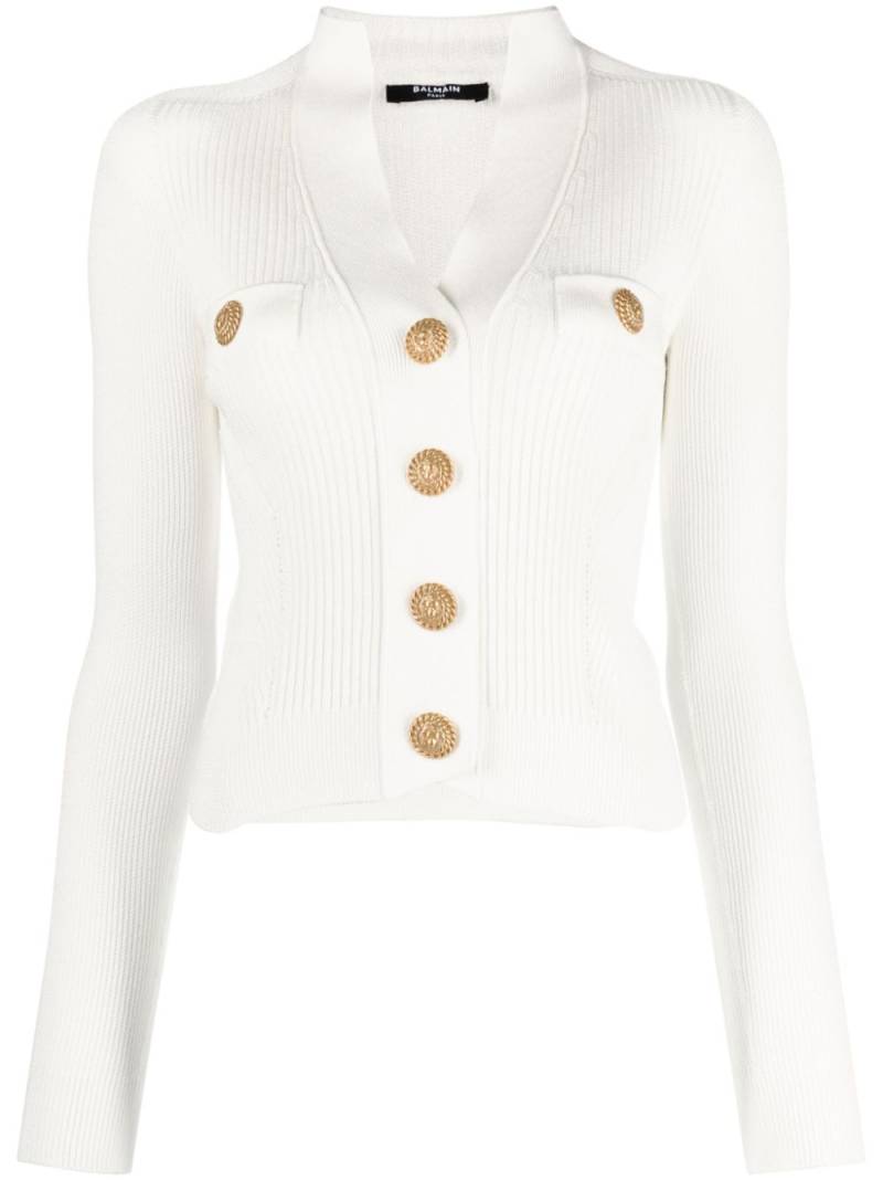 Balmain cropped ribbed-knit cardigan - White von Balmain