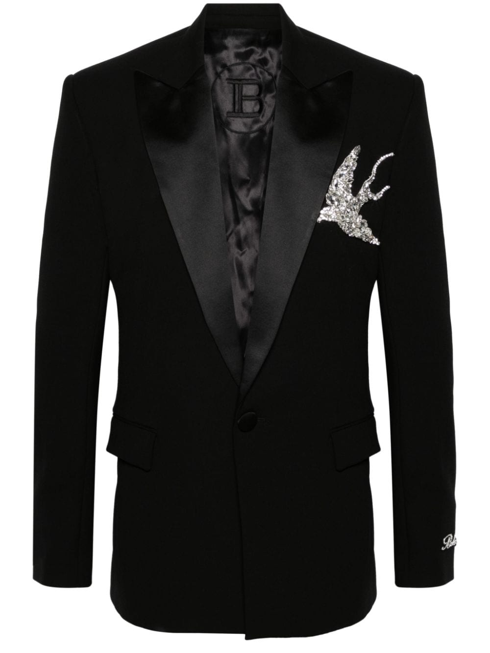 Balmain crystal-appliqué single-breasted blazer - Black von Balmain