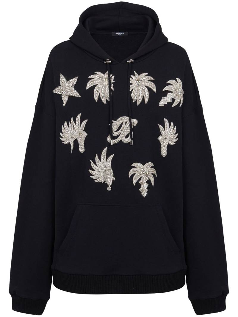 Balmain crystal-embellished cotton hoodie - Black von Balmain