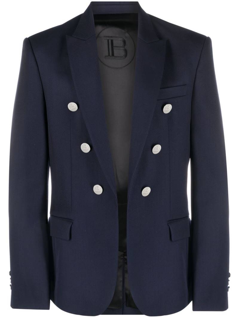 Balmain embossed-button double-breasted blazer - Blue von Balmain