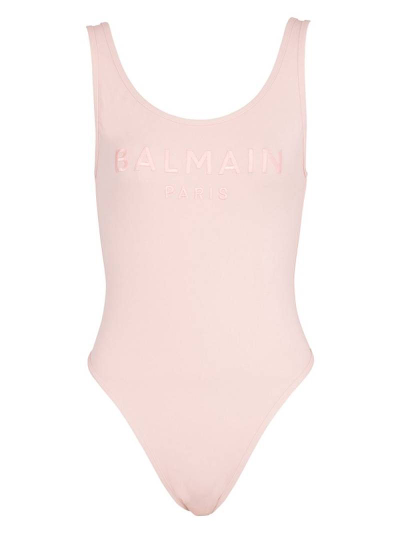 Balmain embroidered-logo one-piece swimsuit - Pink von Balmain