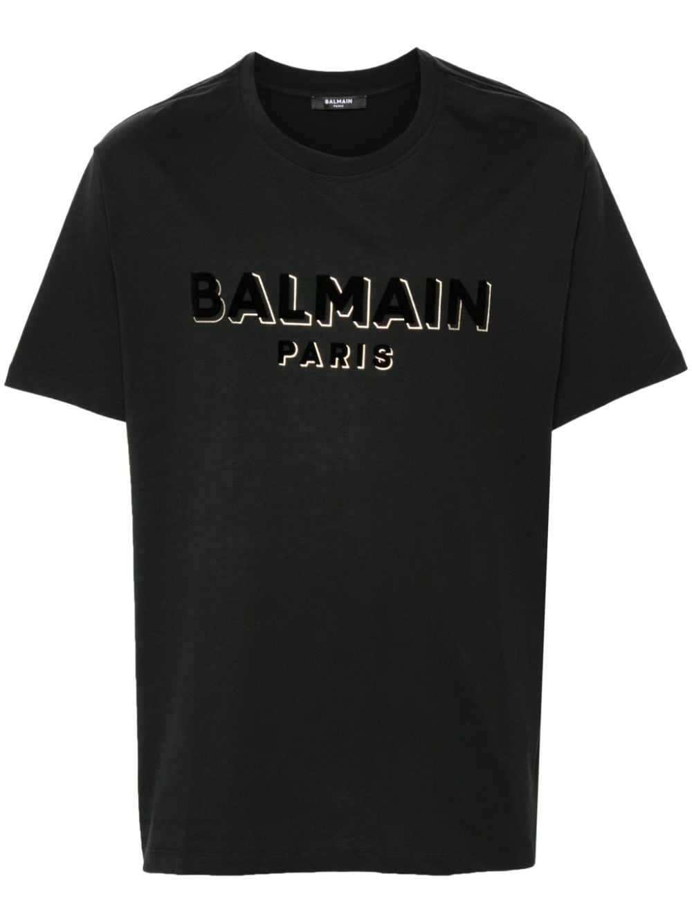 Balmain flocked-logo cotton T-shirt - Black von Balmain