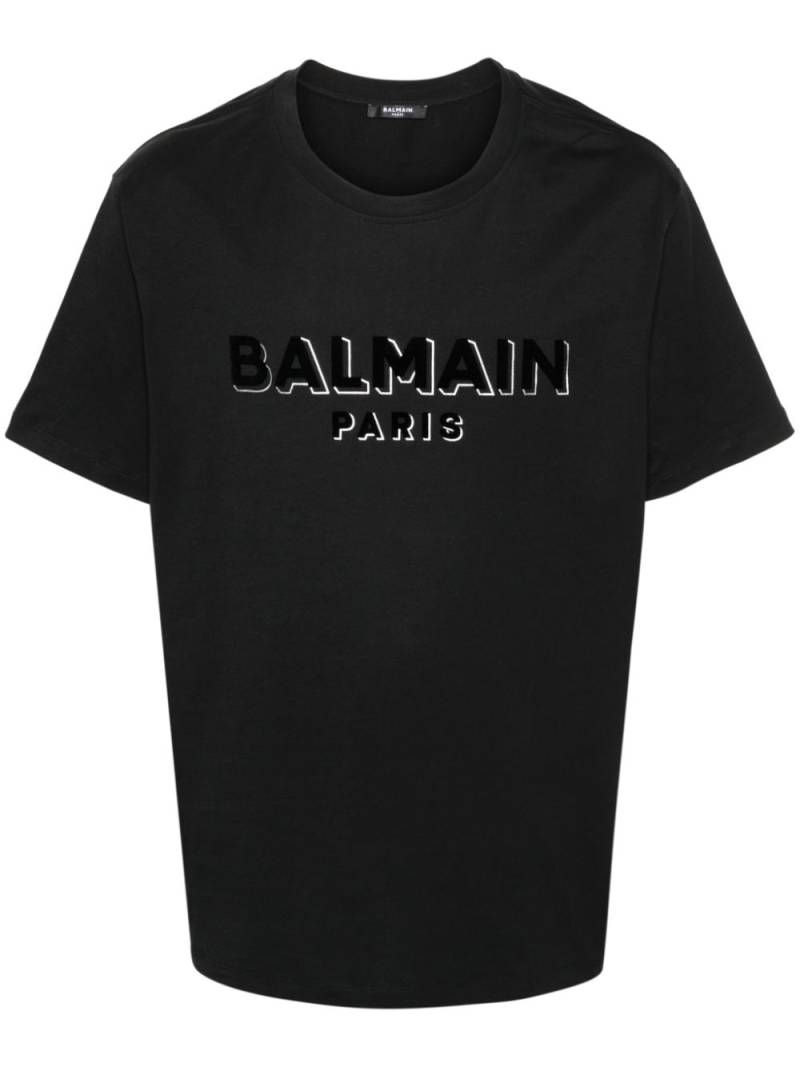 Balmain flocked-logo cotton T-shirt - Black von Balmain