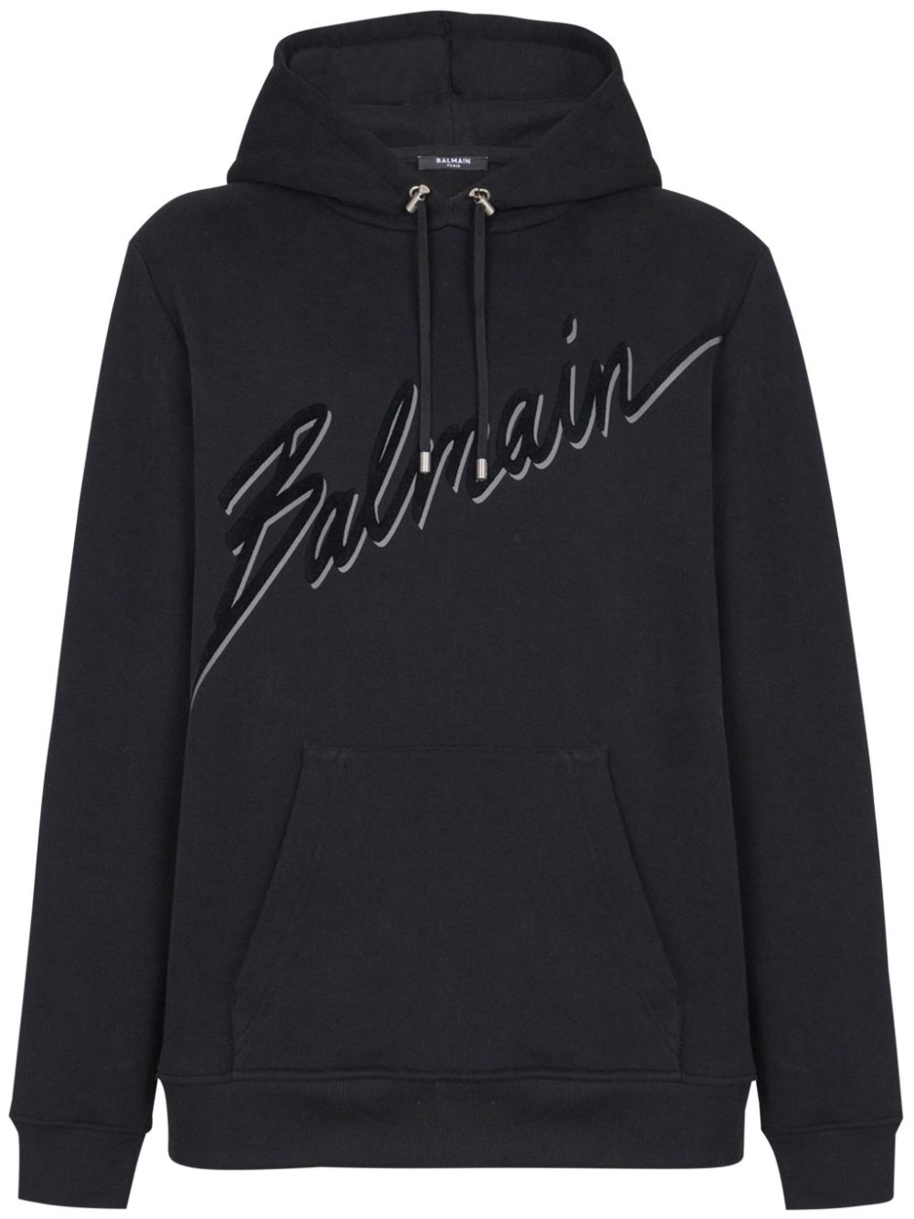 Balmain flocked-logo hoodie - Black von Balmain