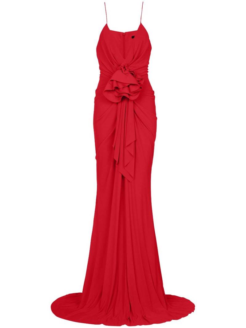 Balmain floral-appliqué pleated gown - Red von Balmain