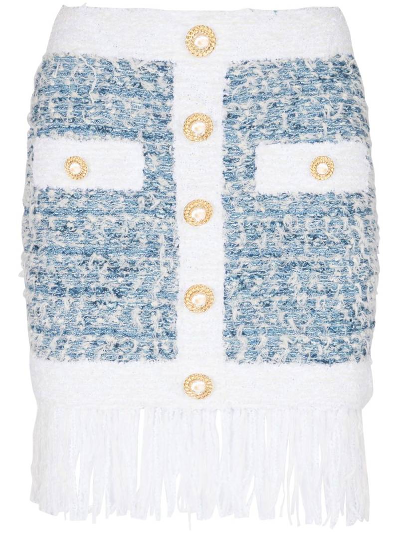 Balmain fringed tweed miniskirt - Blue von Balmain