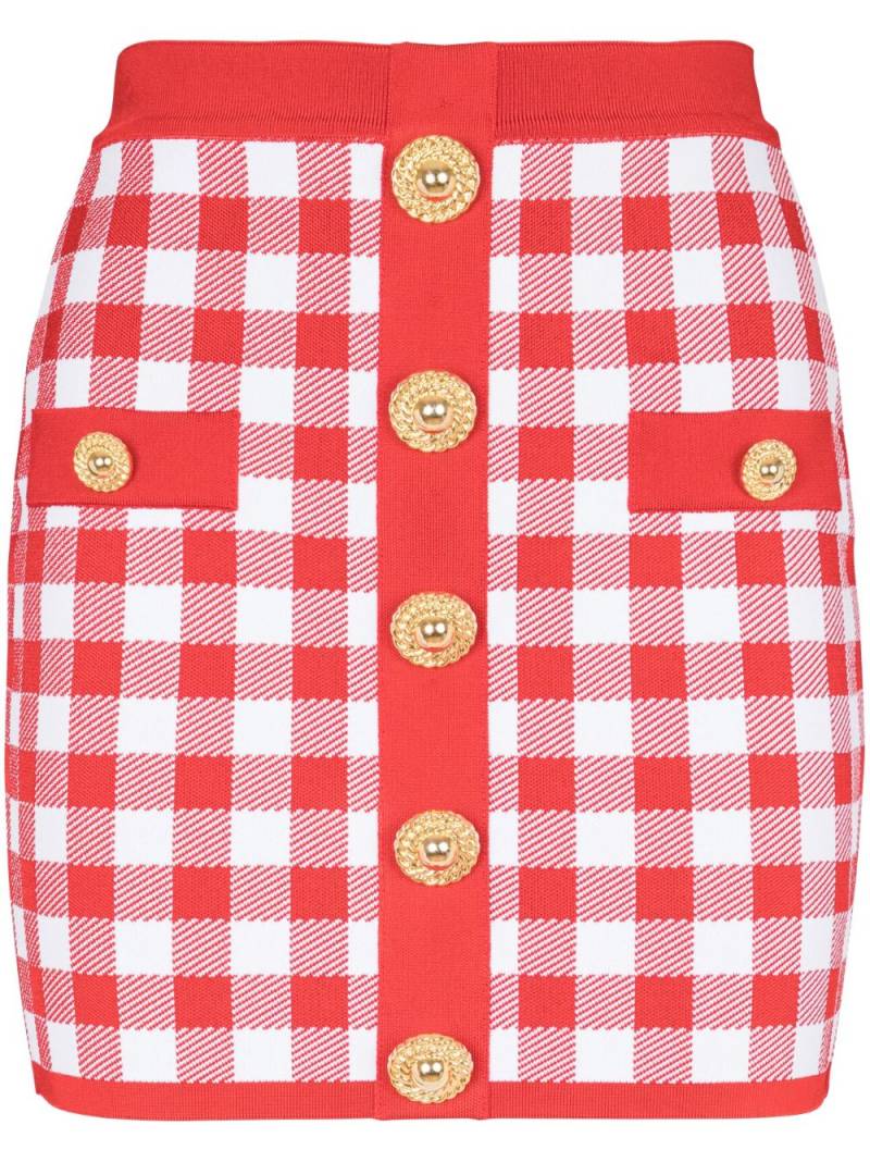 Balmain gingham fine-knit miniskirt - Red von Balmain