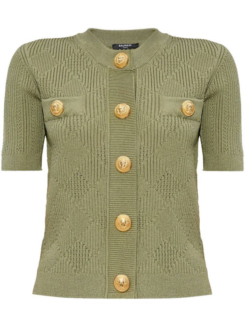 Balmain gingham openwork knit cardigan - Green von Balmain