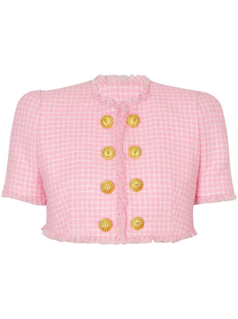 Balmain gingham tweed cropped jacket - Pink von Balmain