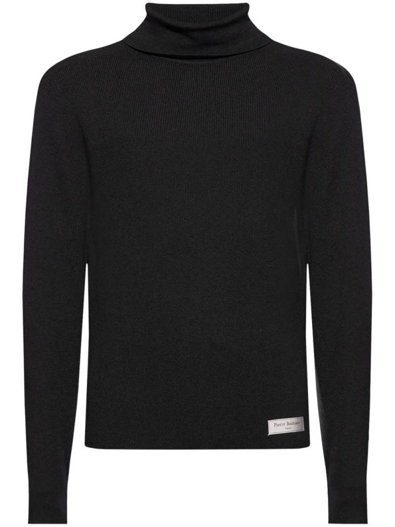 Balmain logo-appliqué merino roll-neck jumper - Black von Balmain