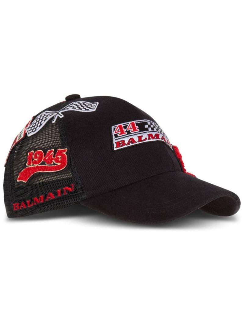 Balmain logo-appliqué racing cotton cap - Black von Balmain