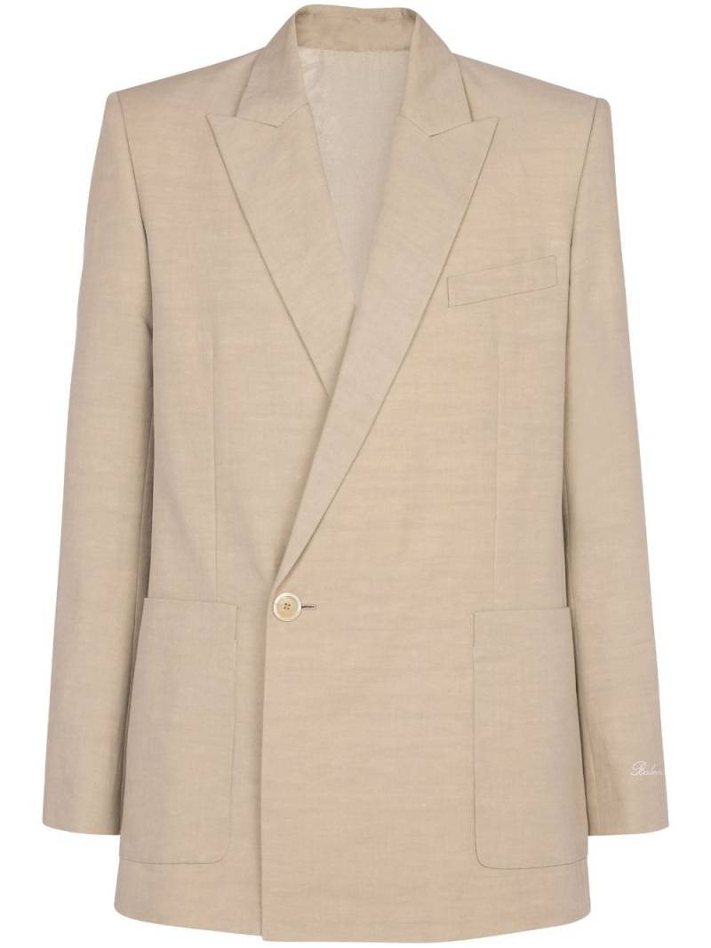 Balmain logo-embroidered canvas blazer - Neutrals von Balmain