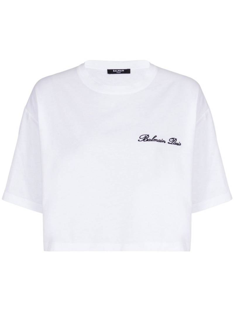 Balmain logo-embroidered cotton T-shirt - White von Balmain