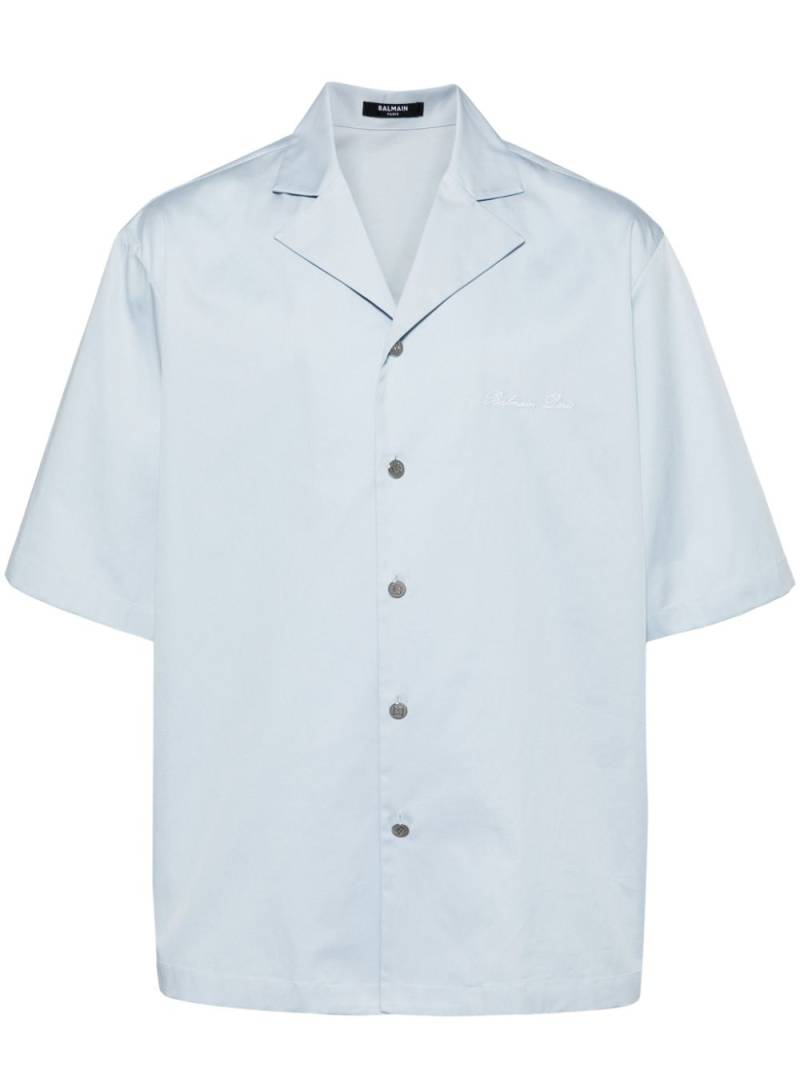 Balmain logo-embroidered cotton shirt - Blue von Balmain