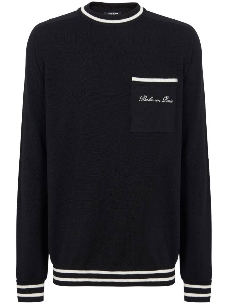 Balmain logo-embroidered merino wool jumper - Black von Balmain