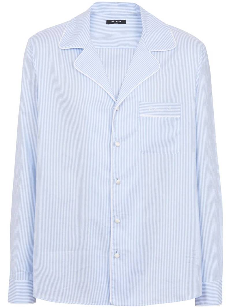 Balmain logo-embroidered striped shirt - Blue von Balmain