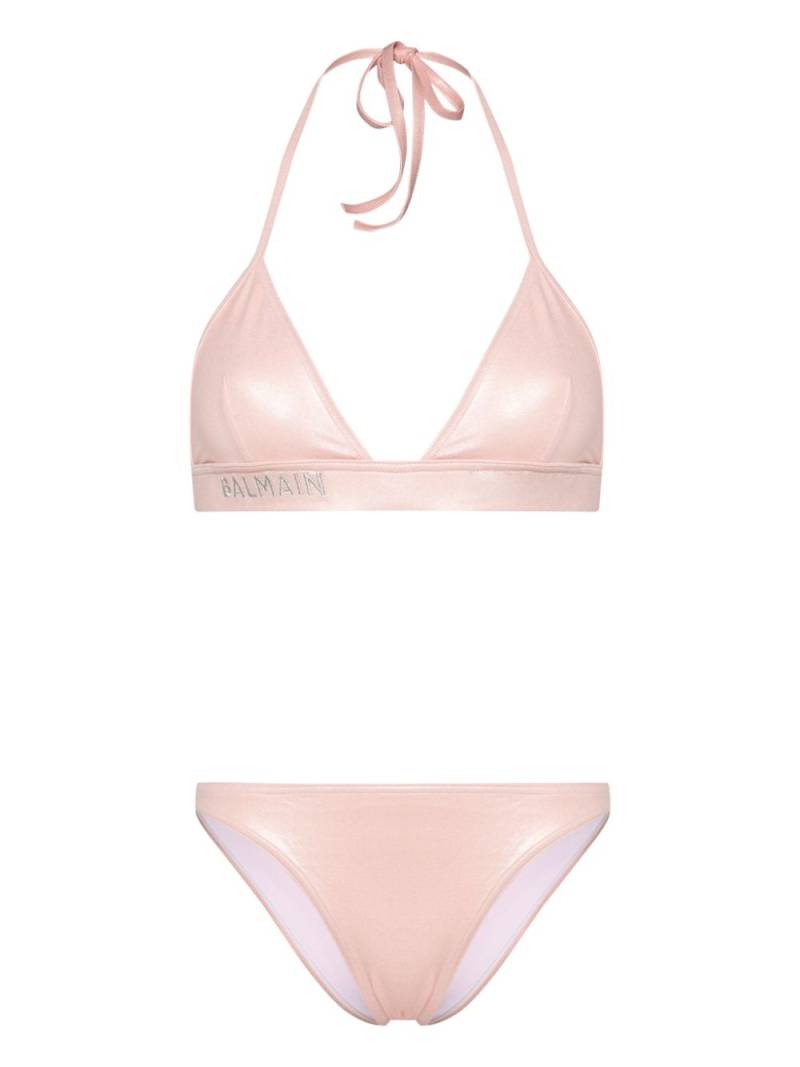 Balmain logo-embroidered triangle bikini top - Pink von Balmain