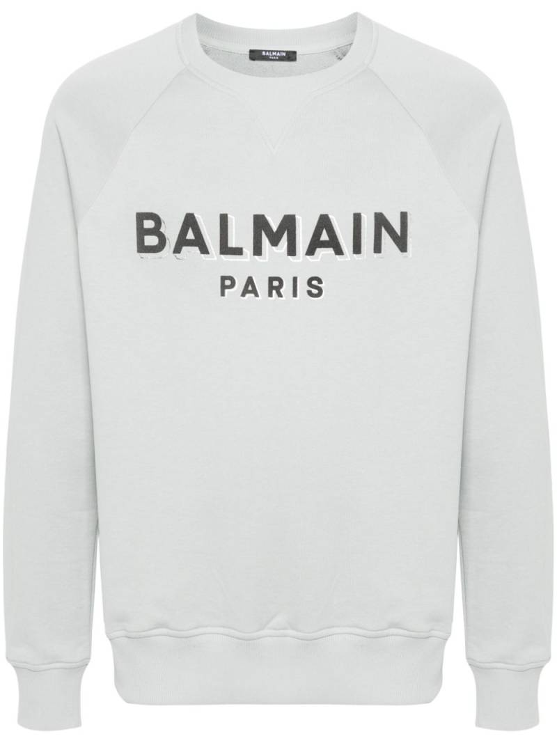 Balmain logo-flocked cotton sweatshirt - Grey von Balmain